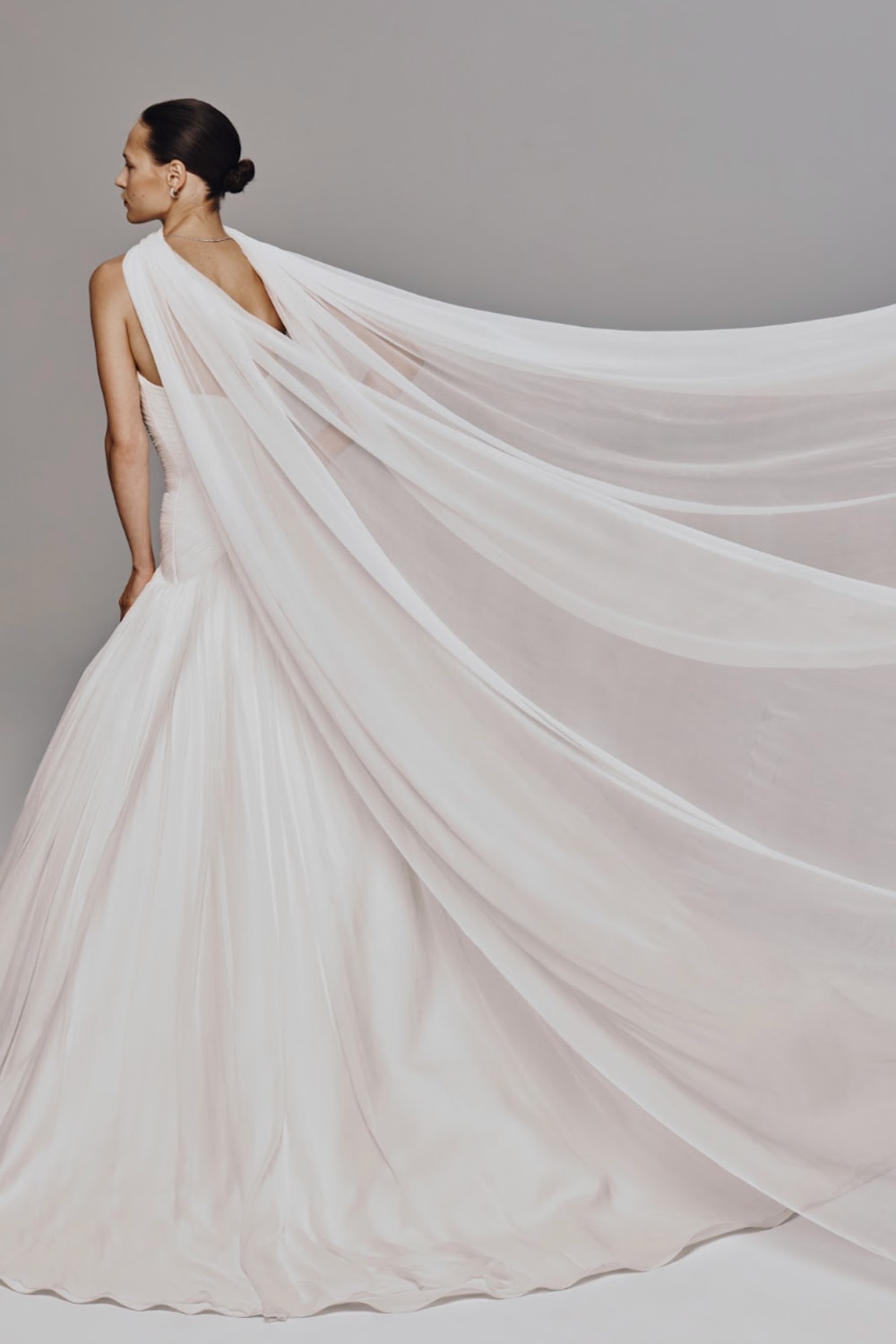 Strapless Drop Waist Ball Gown with Chiffon Overlay by Nicole + Felicia For Kleinfeld — image 3 of 3