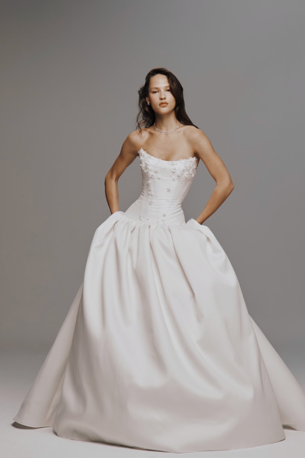 Nicole + Felicia Beaded Drop-Waist Ball Gown