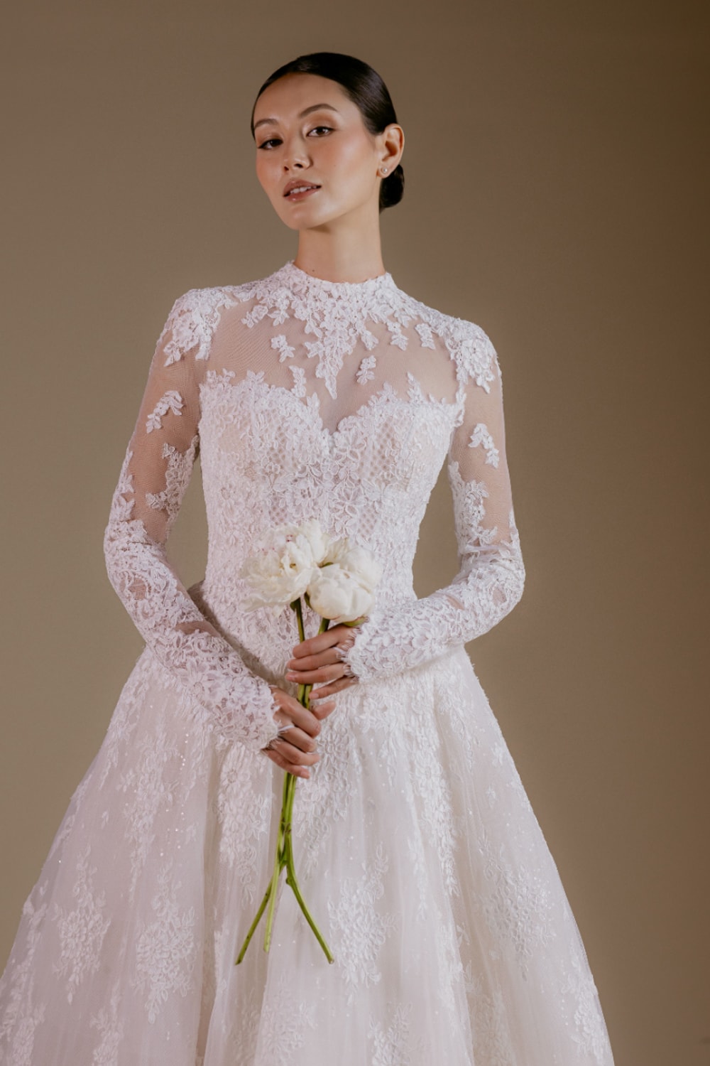 Long Sleeve Lace Detailed Ball Gown with Drop Waist by Viola Chan for Kleinfeld — image 2 of 4
