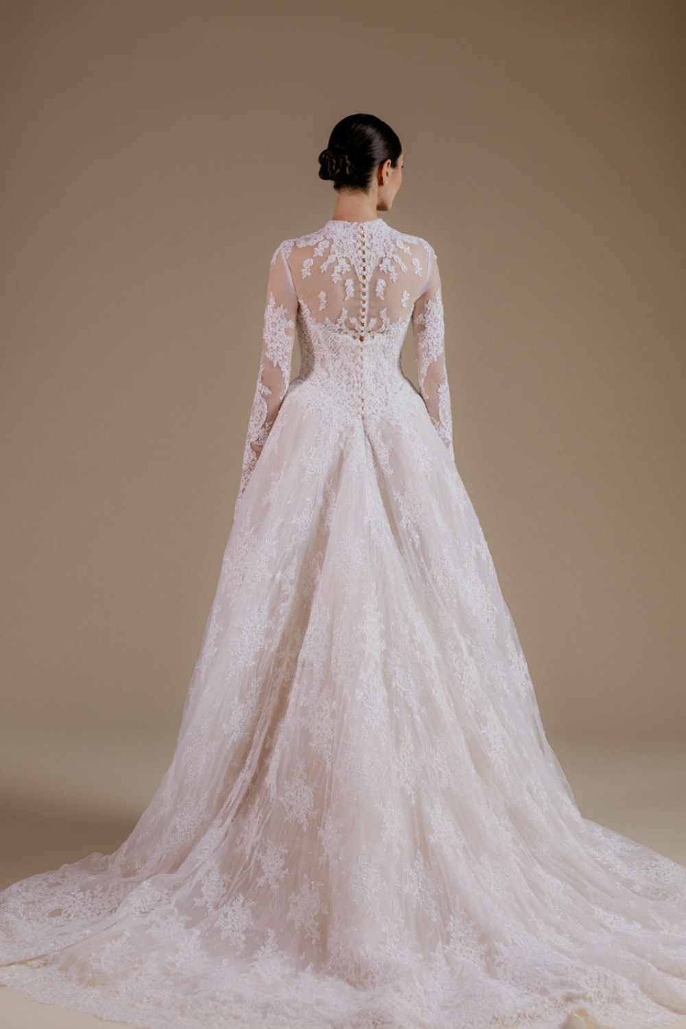 Long Sleeve Lace Detailed Ball Gown with Drop Waist by Viola Chan for Kleinfeld — image 3 of 4