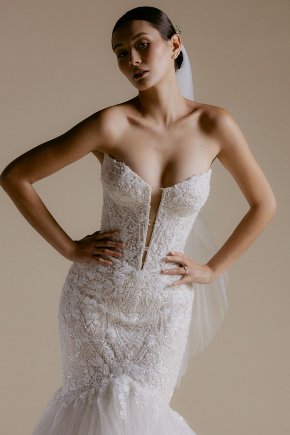 Chic Mermaid Wedding Dress with Airy Tulle Skirt by Viola Chan for Kleinfeld — image 3 of 4