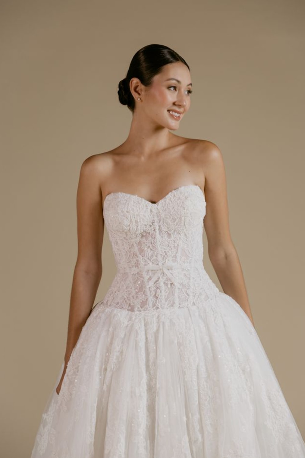 Elegant Drop Waist Ball Gown with Bow Detail by Viola Chan for Kleinfeld — image 3 of 4