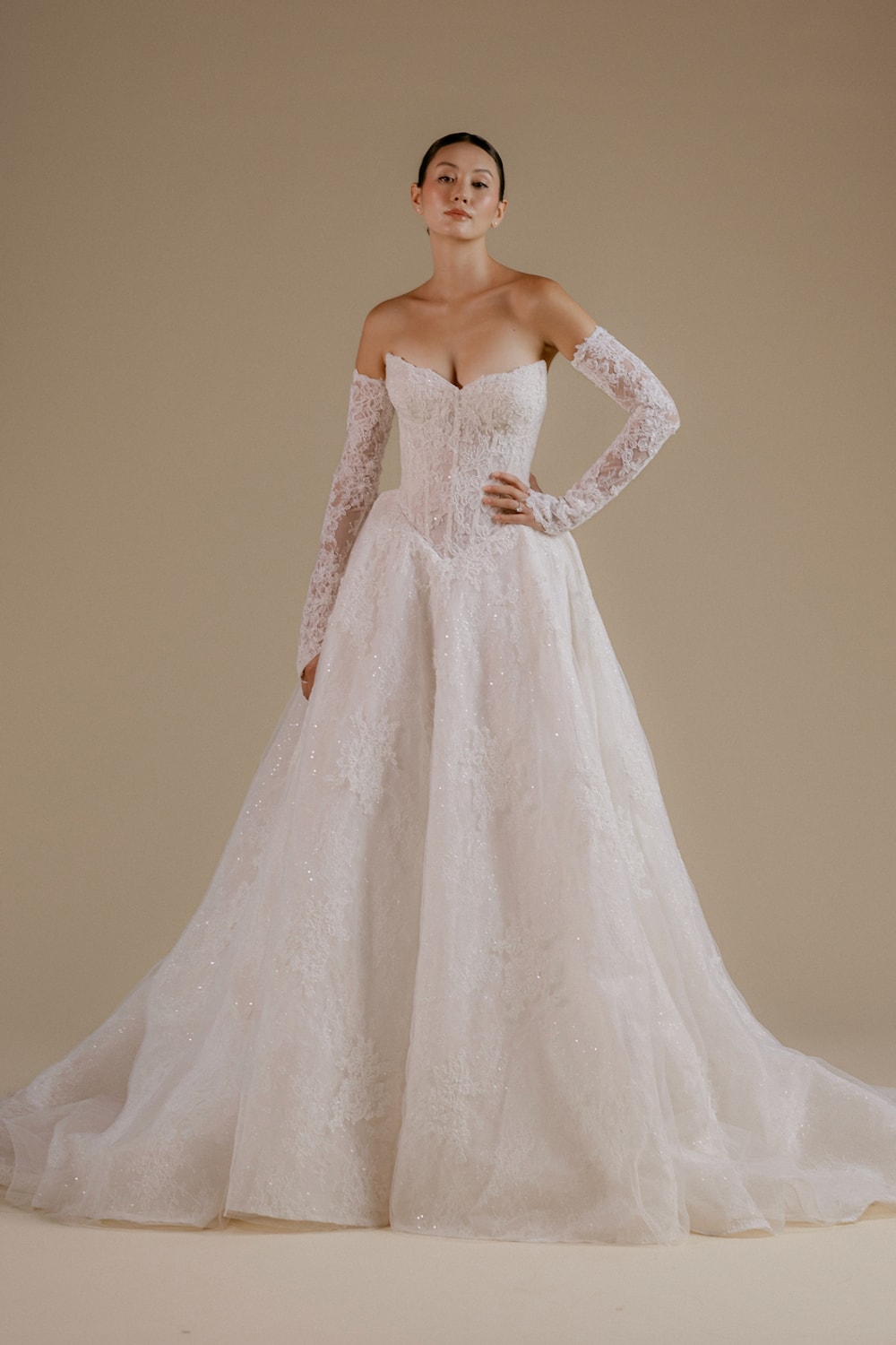 Detailed Sweetheart Ball Gown with Detachable Sleeves by Viola Chan for Kleinfeld β image 3 of 4