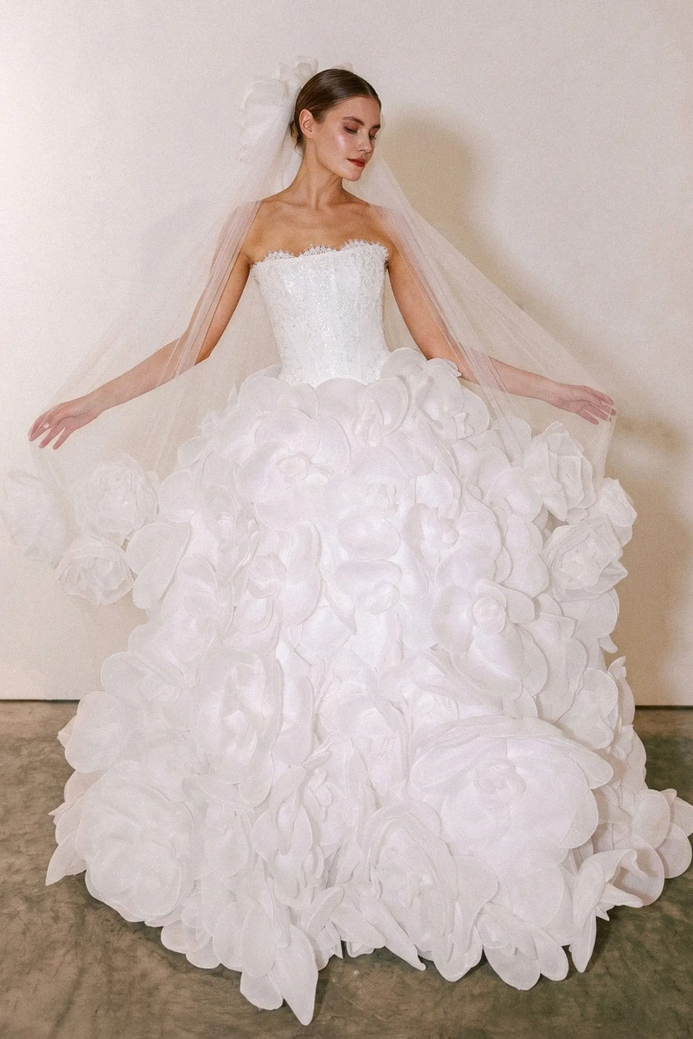 Floral Ball Gown with 3D Floral Skirt and Lace Bodice by Love by Pnina Tornai — image 1 of 3