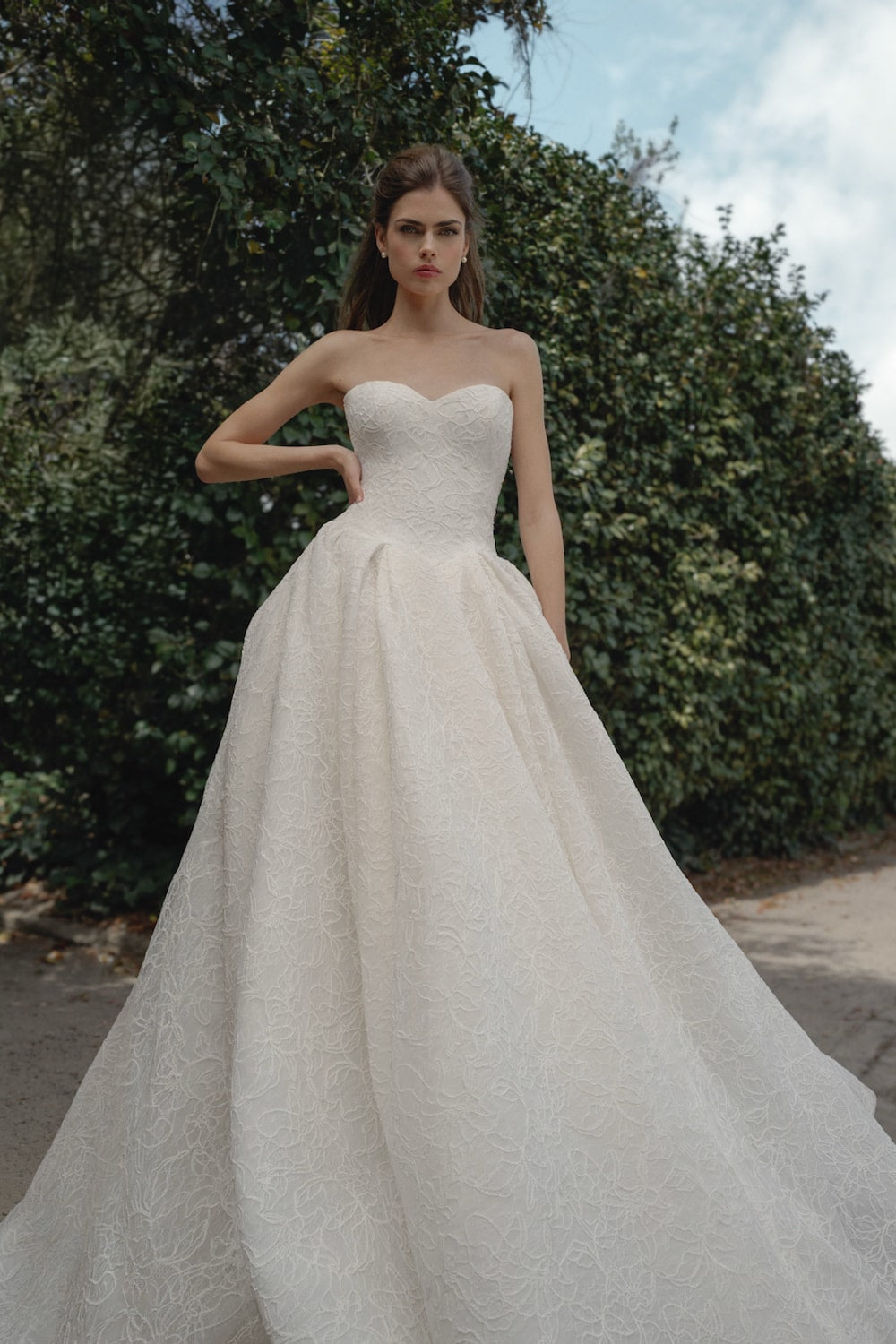 Classic Corded Floral Lace Ball Gown with Basque Waist by Anne Barge — image 1 of 2
