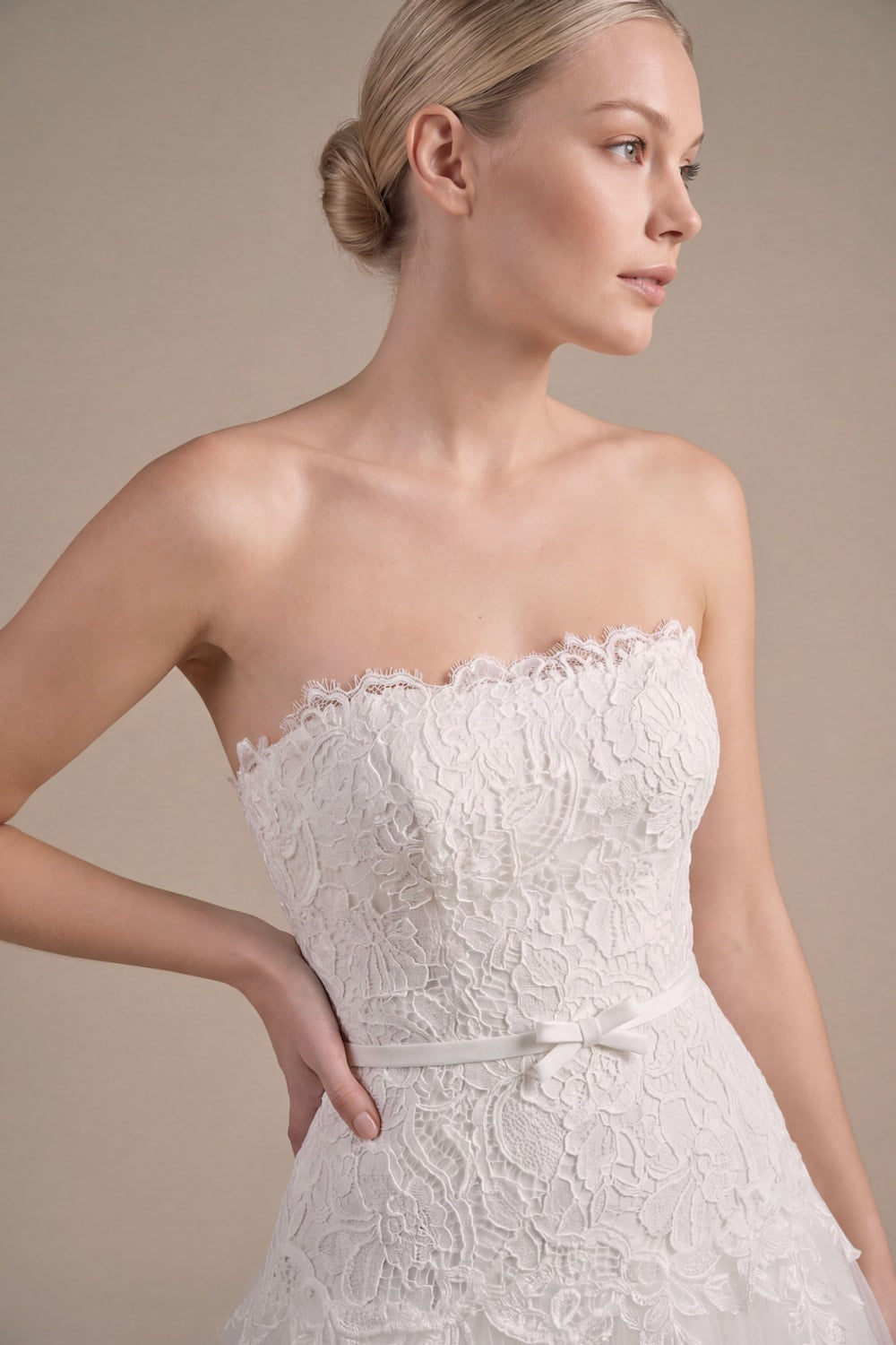 Classic A-Line Wedding Dress with Lace Detailed Bodice by Kleinfeld By Viola Chan — image 2 of 4