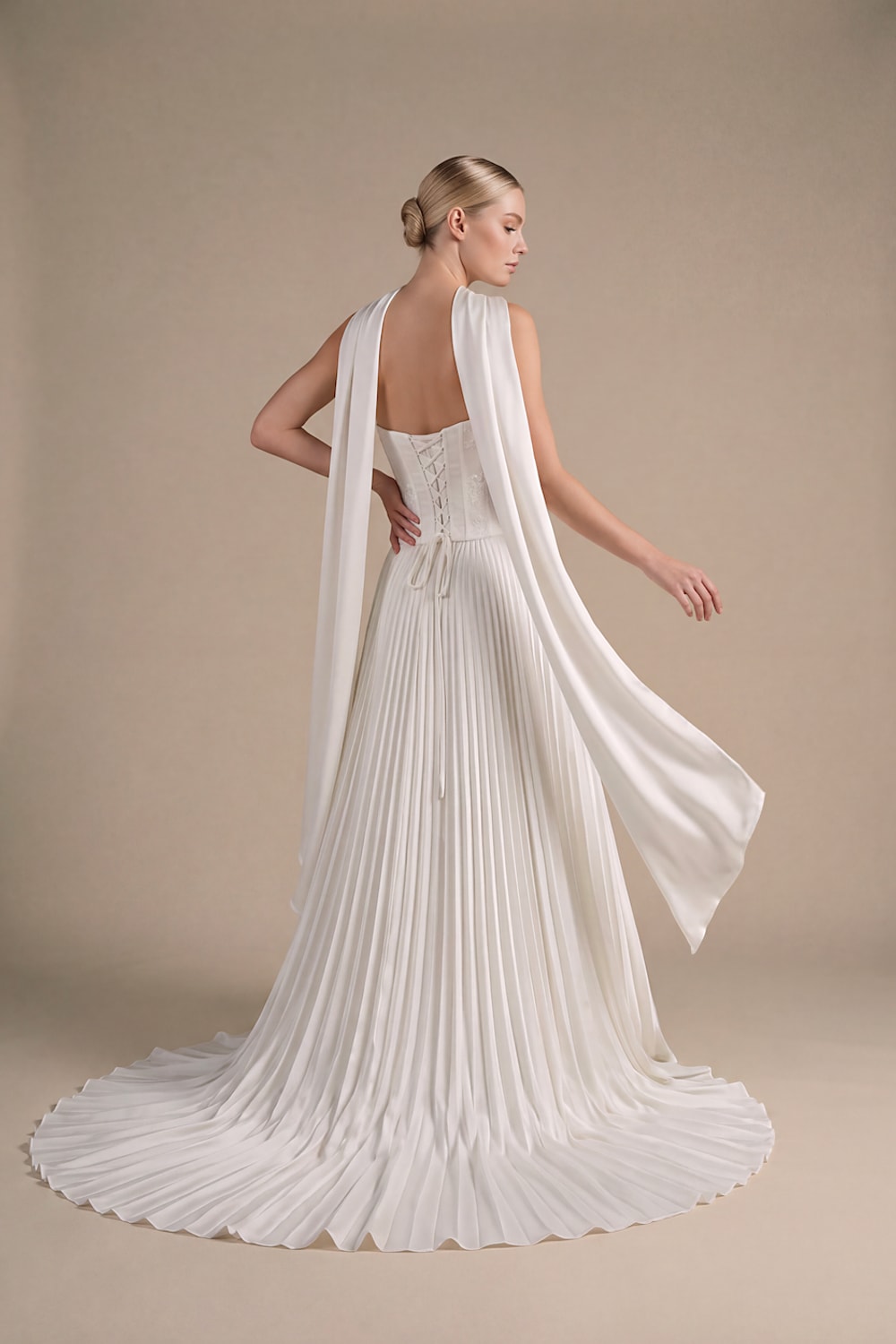 Modern Structured A-Line Wedding Dress with Pleated Skirt by Kleinfeld By Viola Chan β image 4 of 4