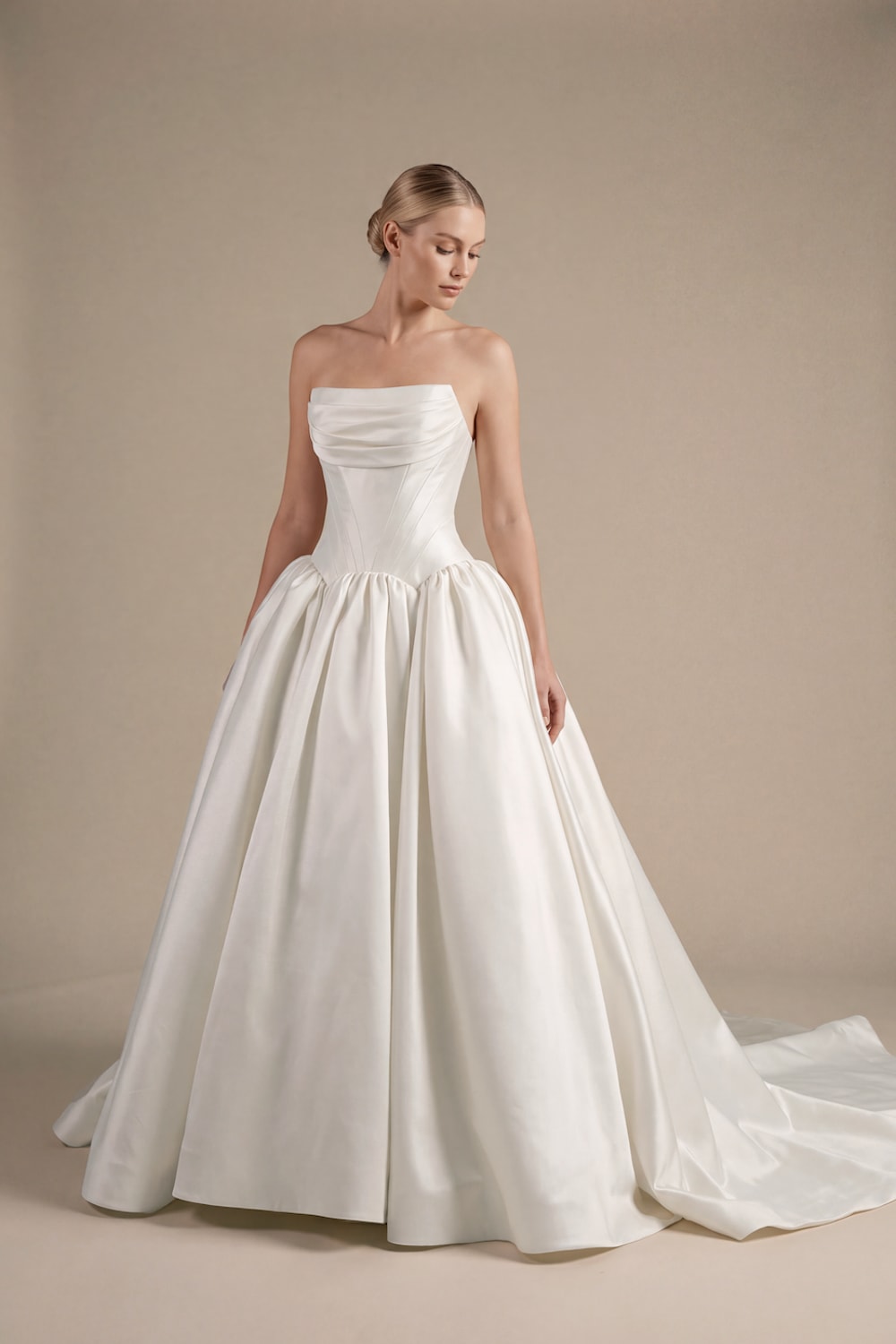 Structured Modern Ball Gown with Pockets by Kleinfeld By Viola Chan — image 1 of 3