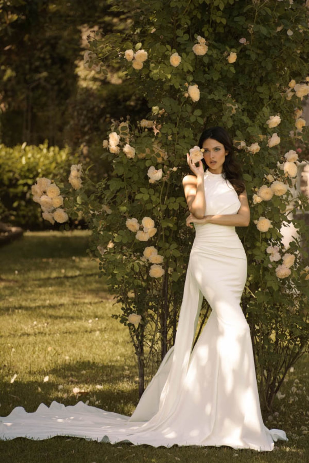 Simple High-Neck Sheath Wedding Dress by Maison Signore — image 1 of 3