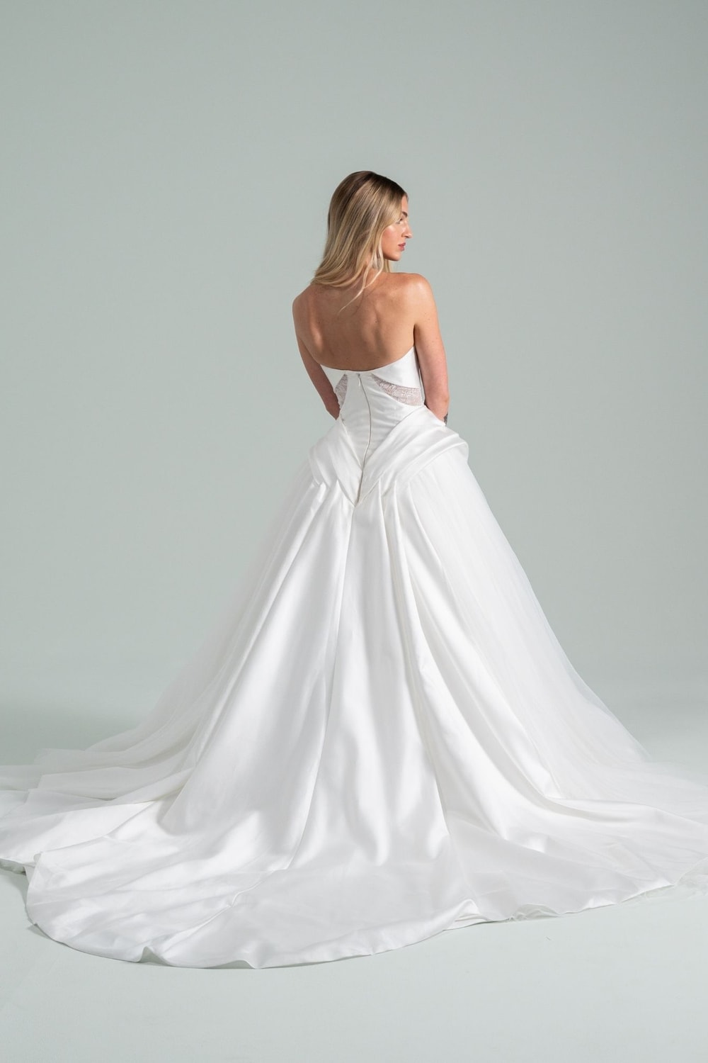 Unique And Modern Strapless Satin Ball Gown by Hayley Paige — image 2 of 2