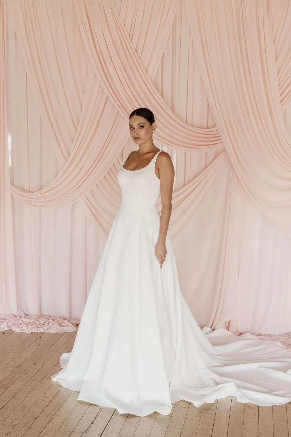 wedding dress nyc kleinfelds Trish Peng Clean A-Line Composition:Shell: (Net Fabric 100% Nylon) 
Lining: (Woven Fabric 100% cotton) Champagne Satin Slip Mini T