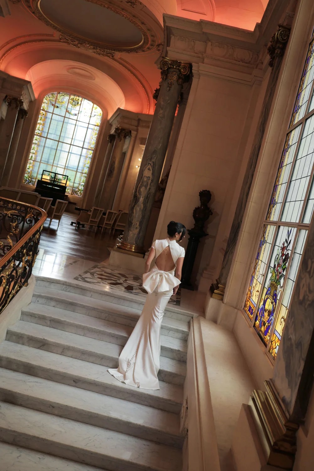High-Neck Cap Sleeve Sheath Wedding Dress by Trish Peng — image 5 of 5
