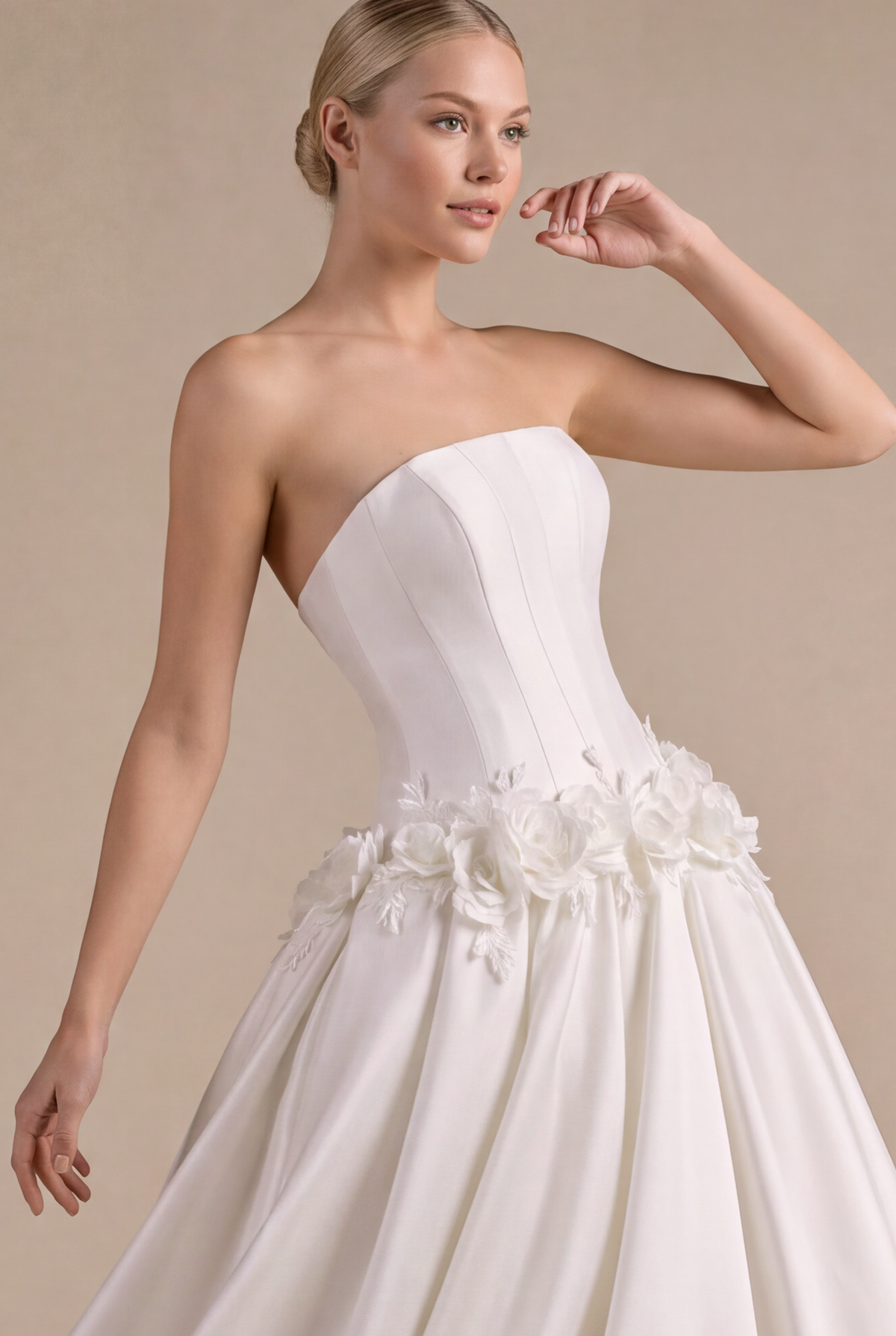 Sculpted Ball Gown with Scattered Waistline Florals