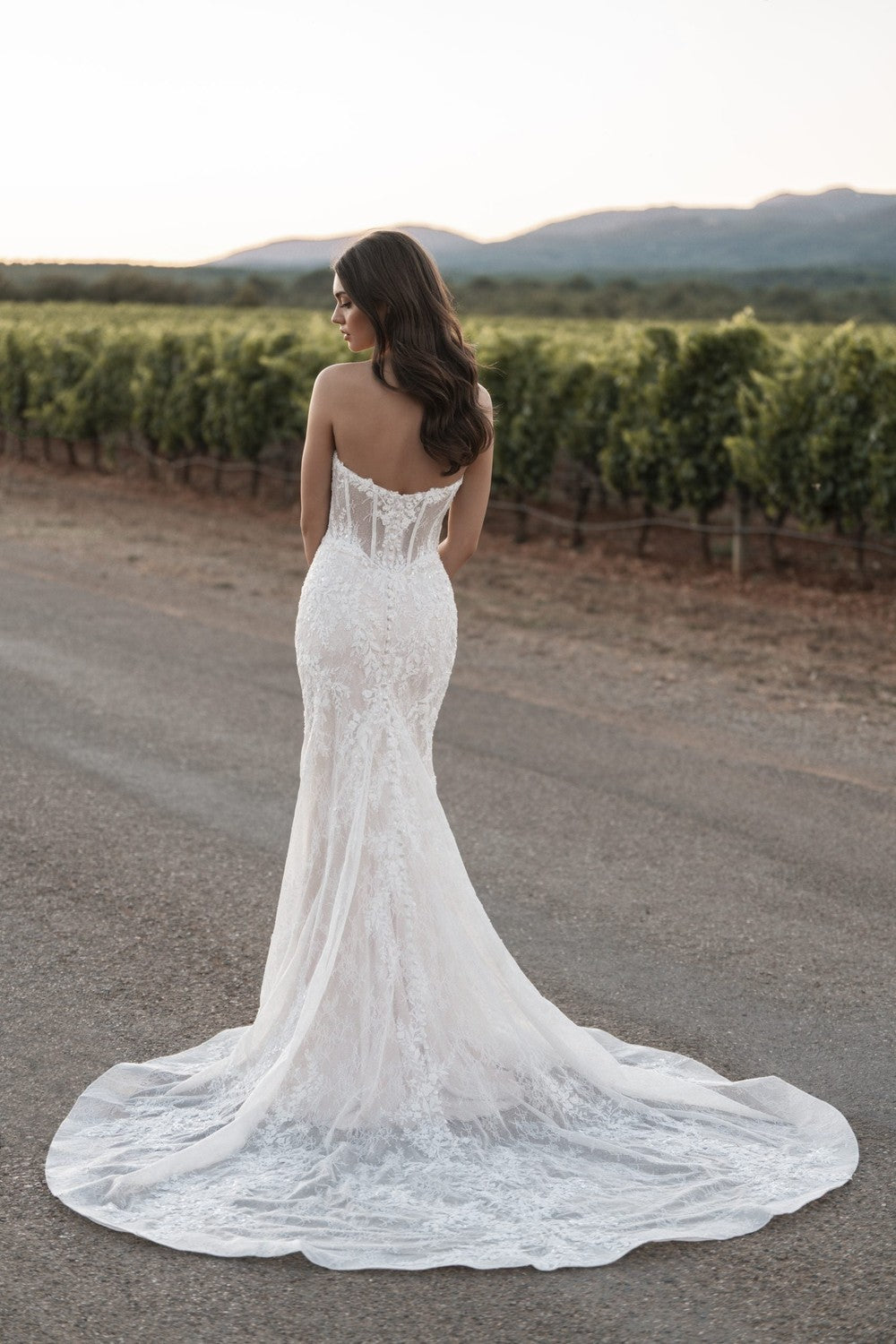Embellished Lace Sheath Wedding Dress With Detachable Puff Sleeves by Allure Bridals — image 2 of 3