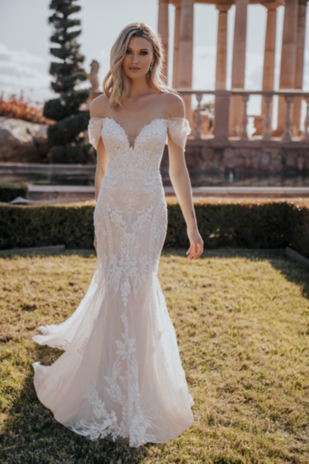 Plus-Size Off-The-Shoulder Fit-And-Flare Wedding Dress by Allure Bridals — image 1 of 2