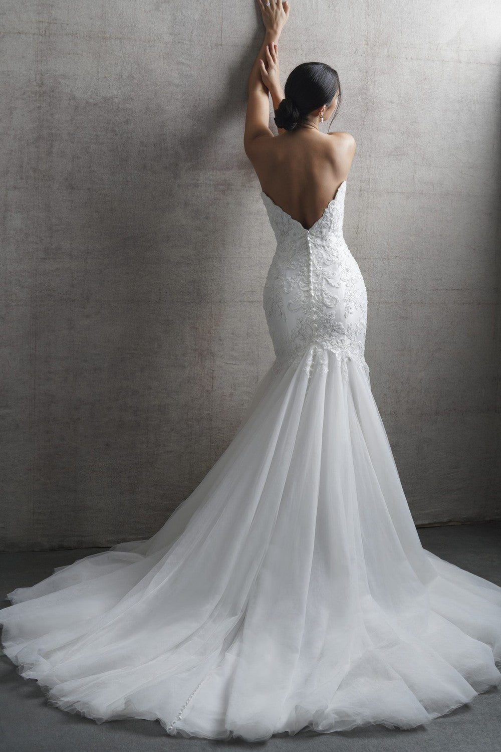 Dramatic Lace Mermaid Wedding Dress With Buttons by Allure Bridals — image 2 of 2