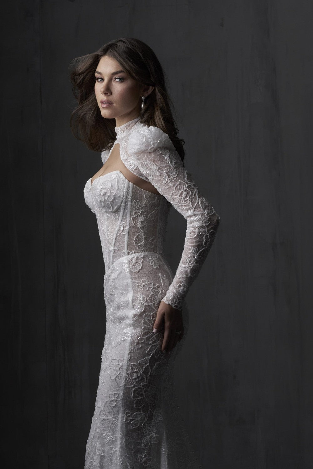 Floral Lace Sheath Wedding Dress With Detachable Topper by Allure Bridals — image 2 of 3
