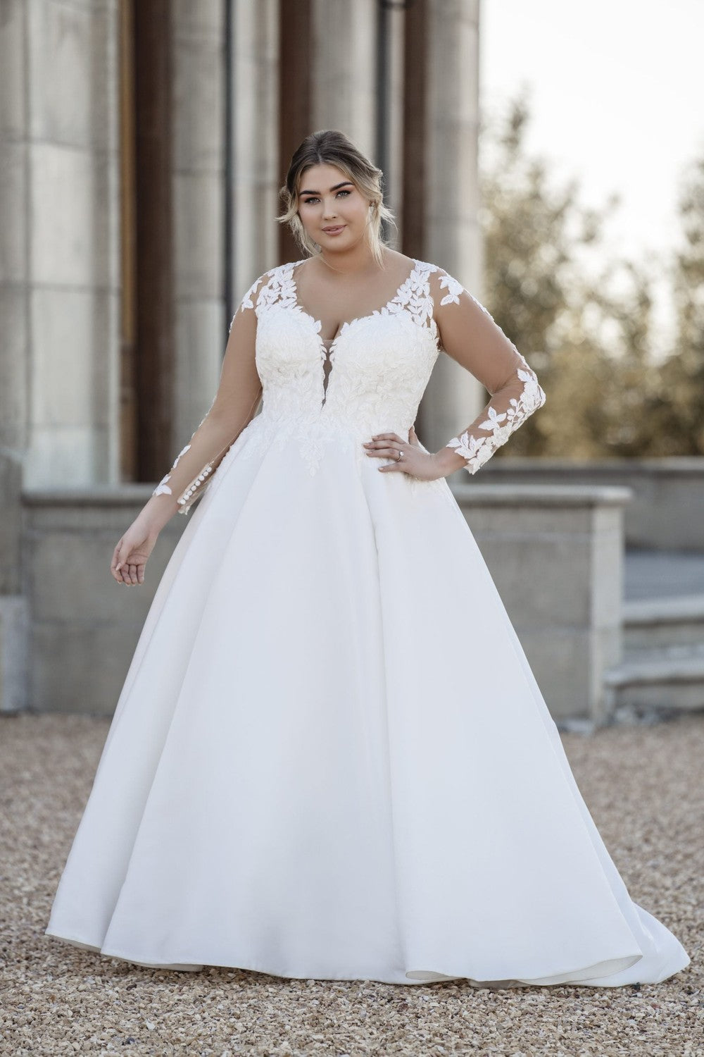 Illusion Long Sleeve Ball Gown