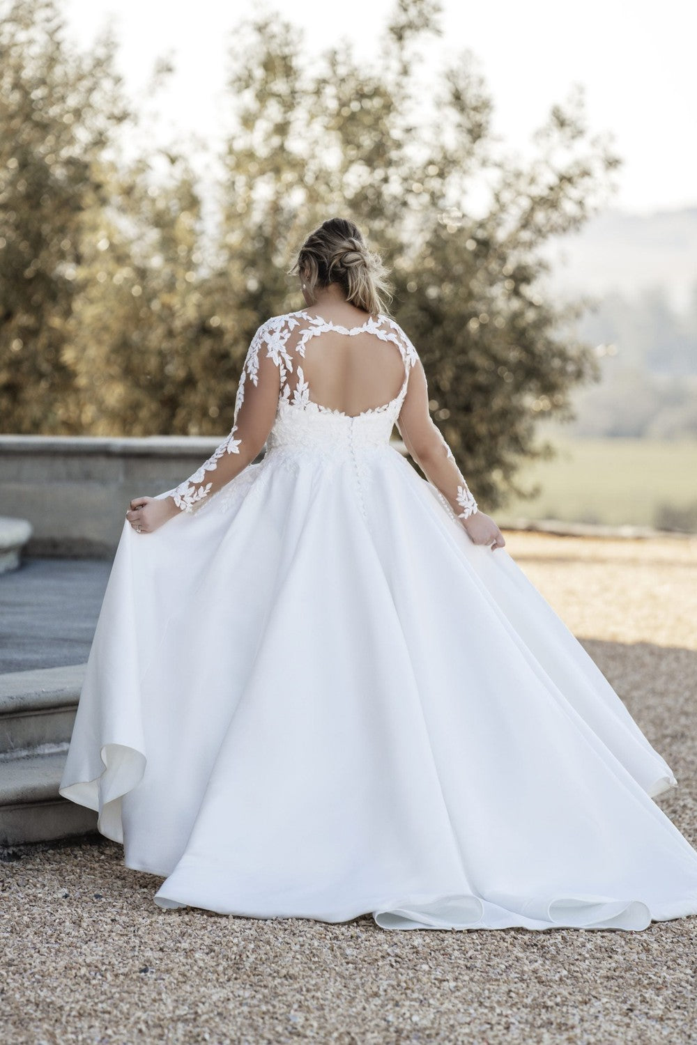 Plus-Size Illusion Long Sleeve Ball Gown With Silk Skirt by Allure Bridals — image 2 of 2