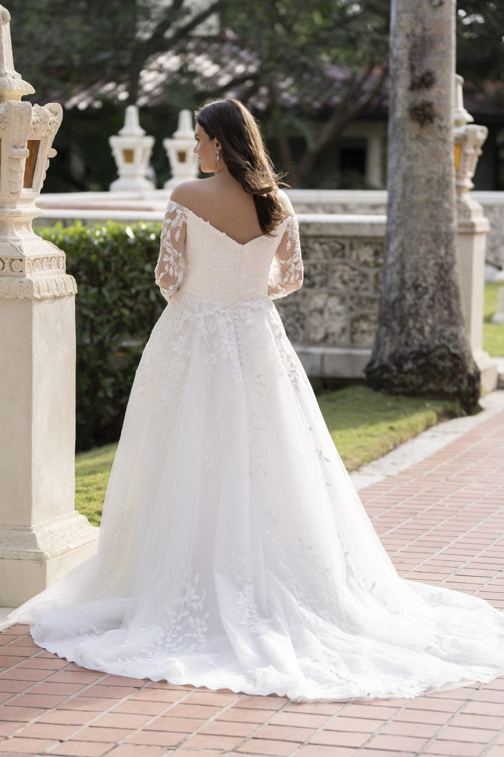 Plus-Size Off-The-Shoulder Long Sleeve Tulle A-Line Wedding Dress by Allure Bridals — image 2 of 2