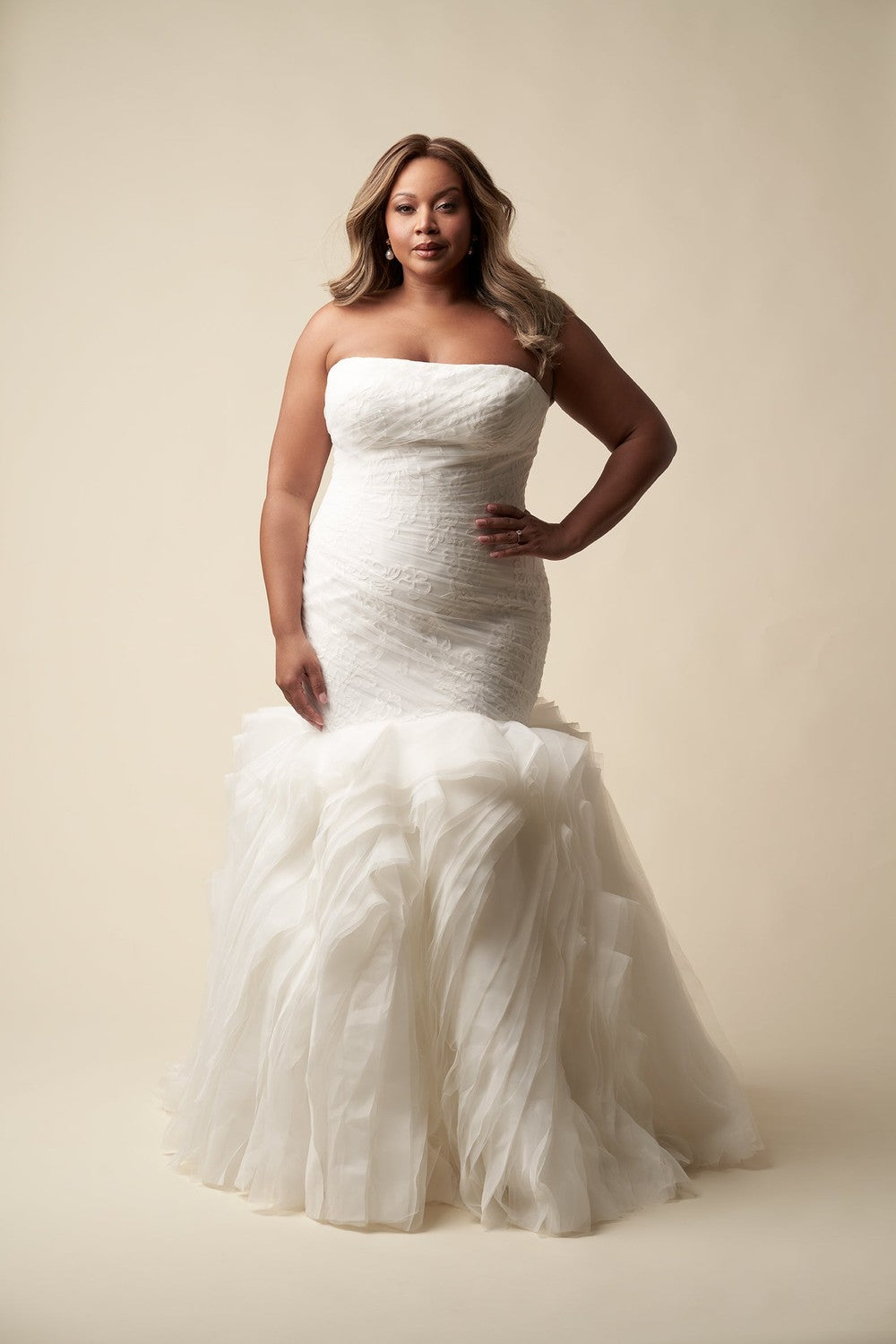 Plus-Size Romantic Strapless Mermaid Wedding Dress With Ruffled Skirt by Allure Bridals — image 1 of 4