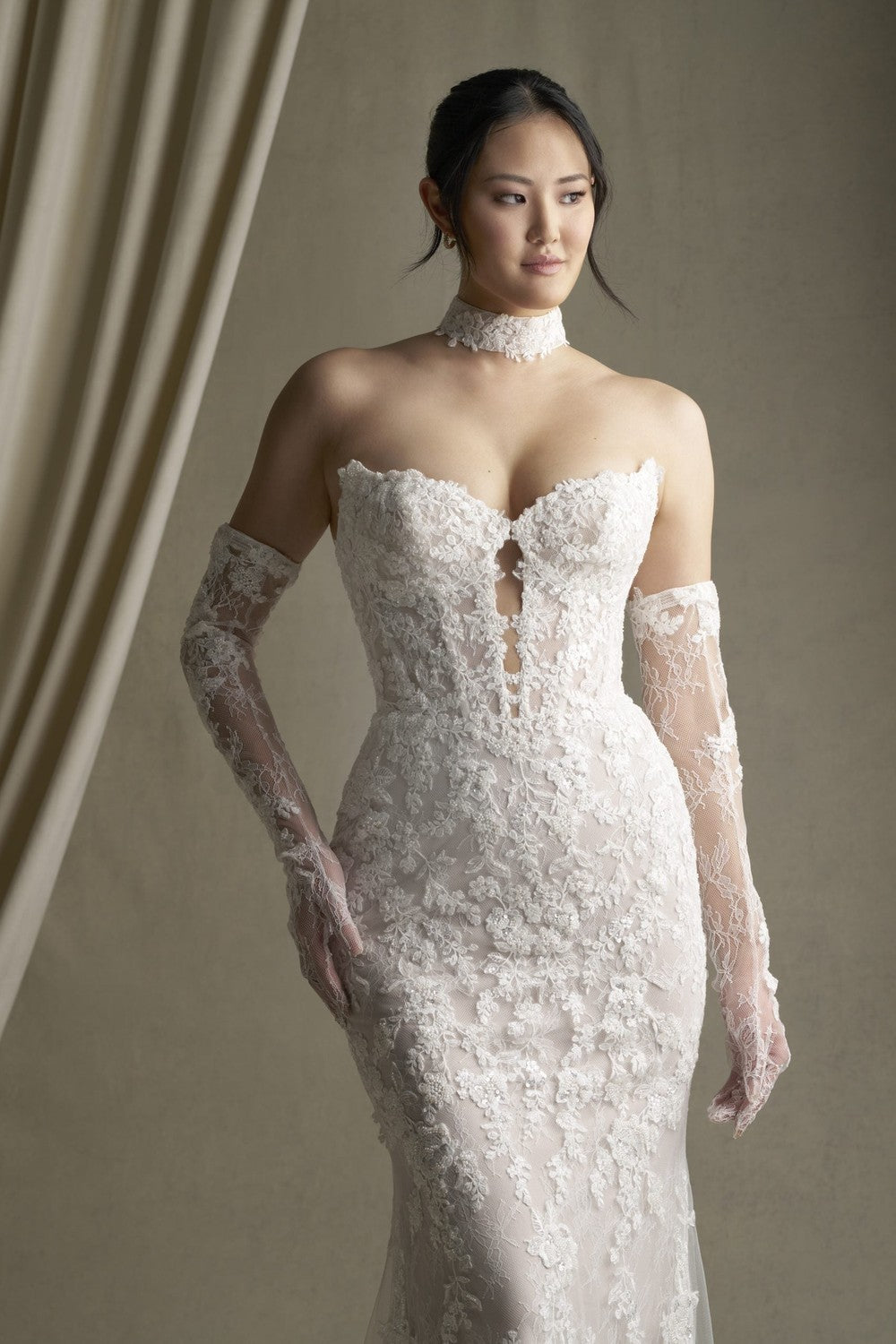 Plus-Size Sleek Lace Sheath Gown With Cat-Eye Neckline by Allure Bridals — image 2 of 3