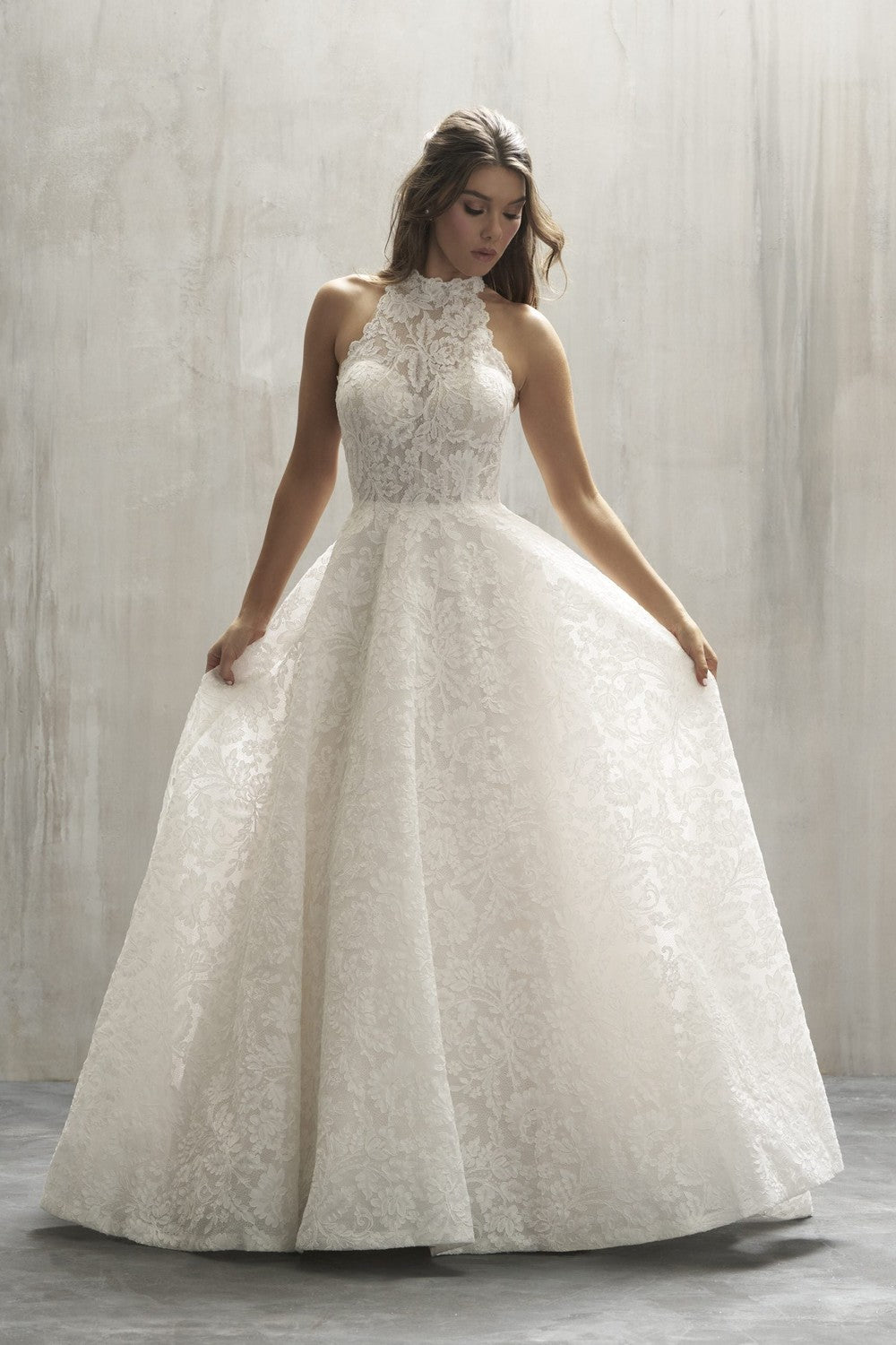 Halter-Neck Lace A-Line Wedding Dress With Illusion Back And Buttons by Allure Bridals — image 1 of 2