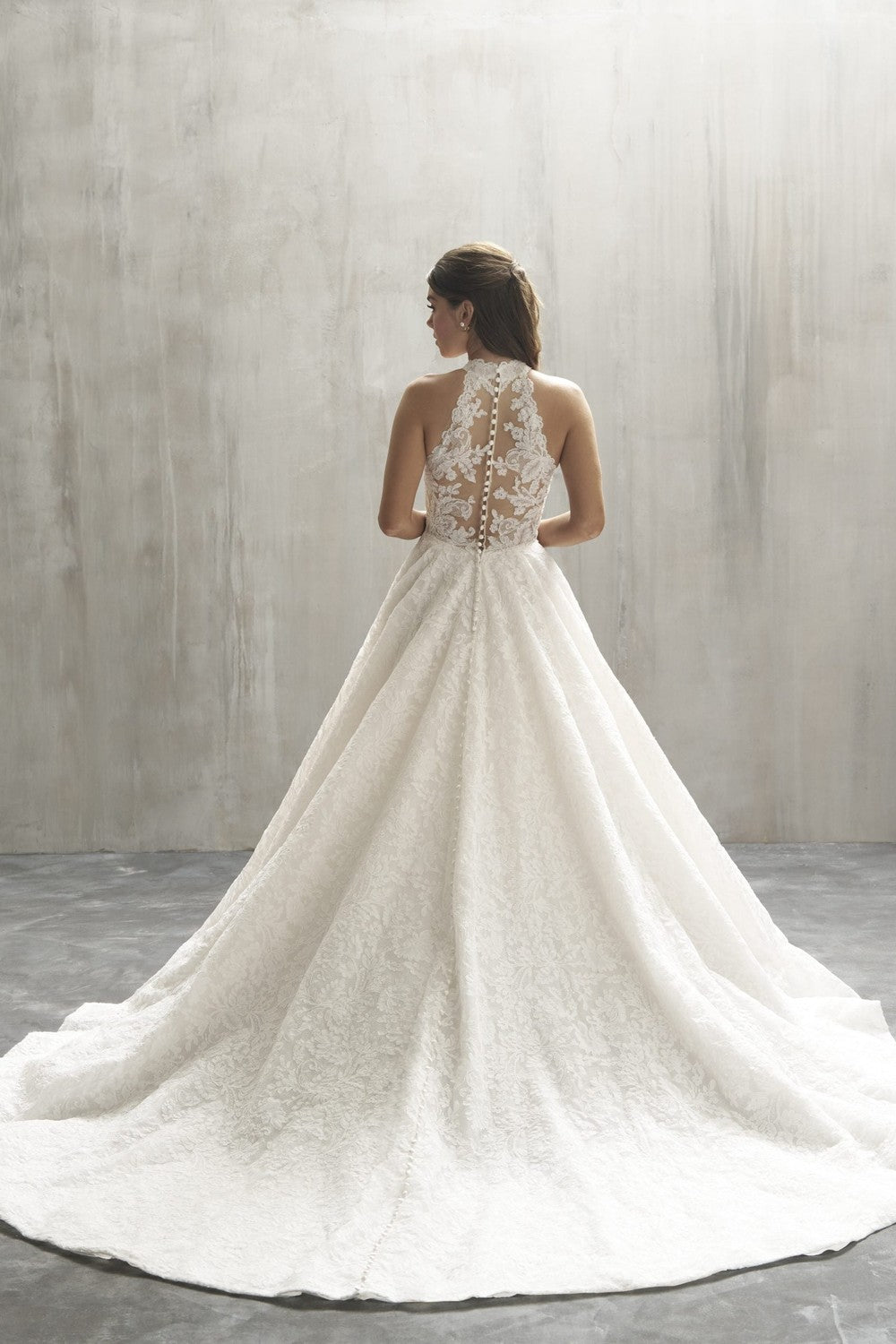 Halter-Neck Lace A-Line Wedding Dress With Illusion Back And Buttons by Allure Bridals — image 2 of 2