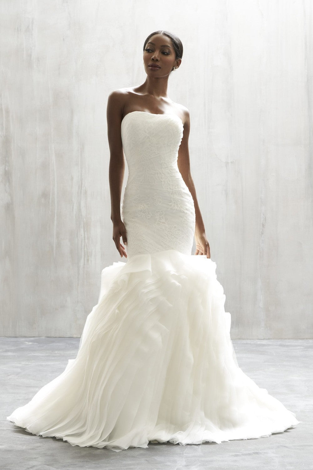 Strapless Mermaid Wedding Dress With Ruffled Skirt And Buttons by Allure Bridals — image 1 of 2