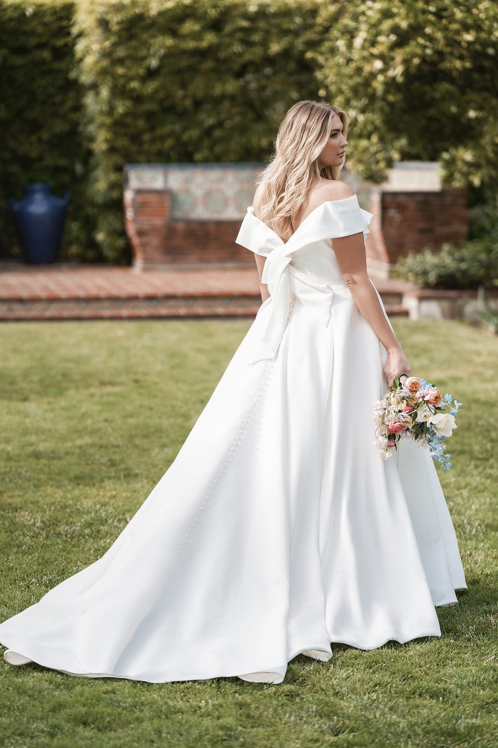 Plus-Size Simple Satin Off-the-Shoulder Ball Gown With Bow by Allure Bridals — image 2 of 2