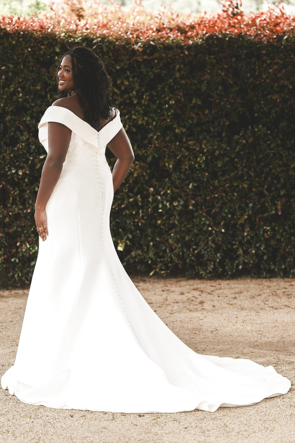Plus-Size Simple Off-The-Shoulder Fit-And-Flare Wedding Dress by Allure Bridals — image 2 of 2