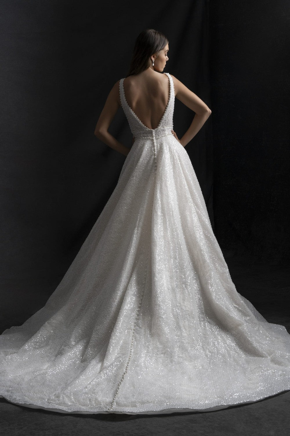 Sparkly Pearl-Embellished A-Line Wedding Dress With Buttons by Allure Bridals — image 2 of 2