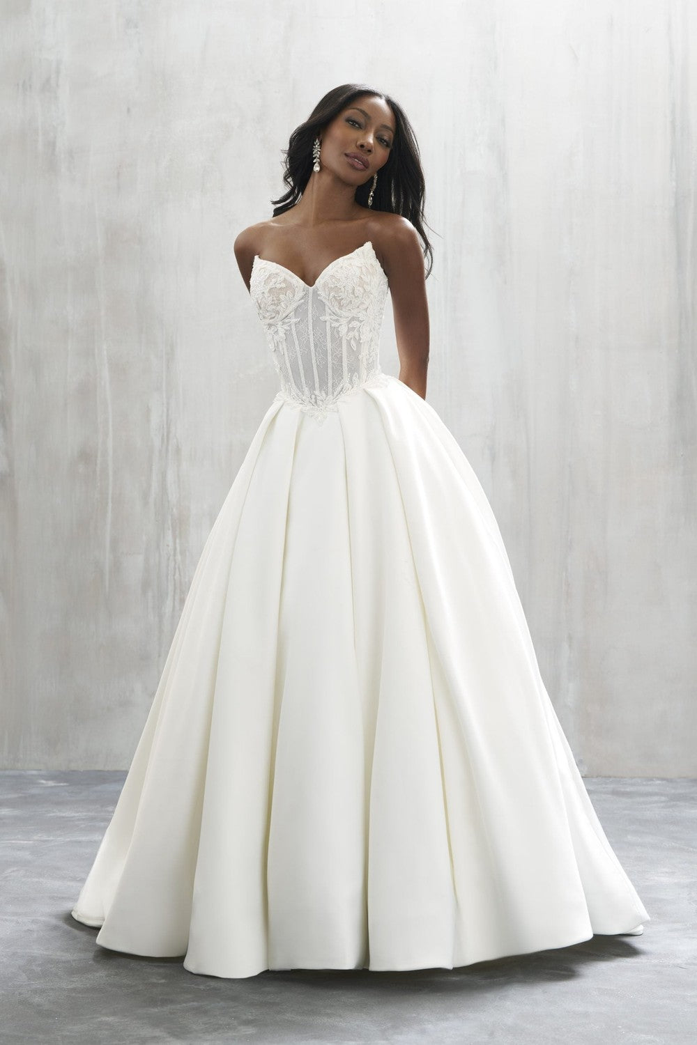 Strapless Lace And Satin Basque-Waist Ball Gown With Buttons by Allure Bridals — image 1 of 2