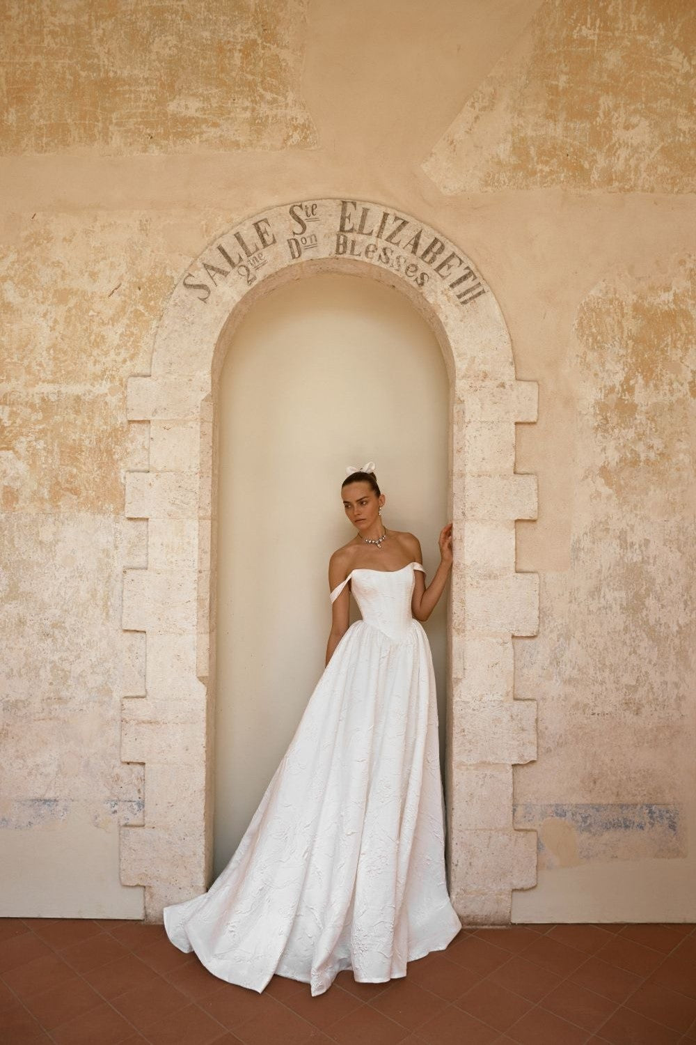 Floral Brocade Basque-Waist A-Line Wedding Dress by Alon Livné for Kleinfeld — image 1 of 2