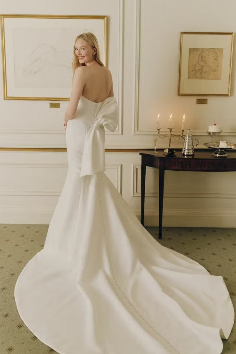 Simple And Modern Fit-And-Flare Wedding Dress With Bow And Buttons by Alyne by Rita Vinieris — image 2 of 2