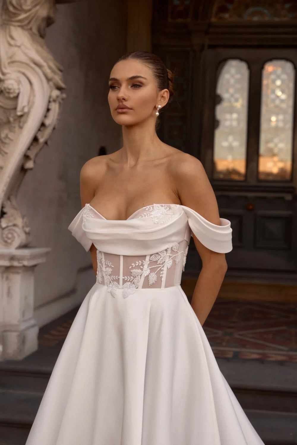 Structured A-Line Wedding Dress With Floral Embellishments by Anna Campbell — image 2 of 3