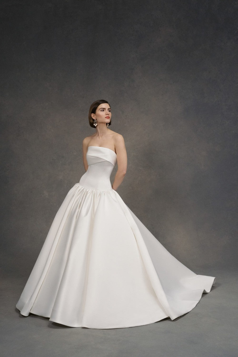 Chic And Elegant Drop-Waist Satin Ball Gown With Buttons by Anne Barge — image 1 of 2