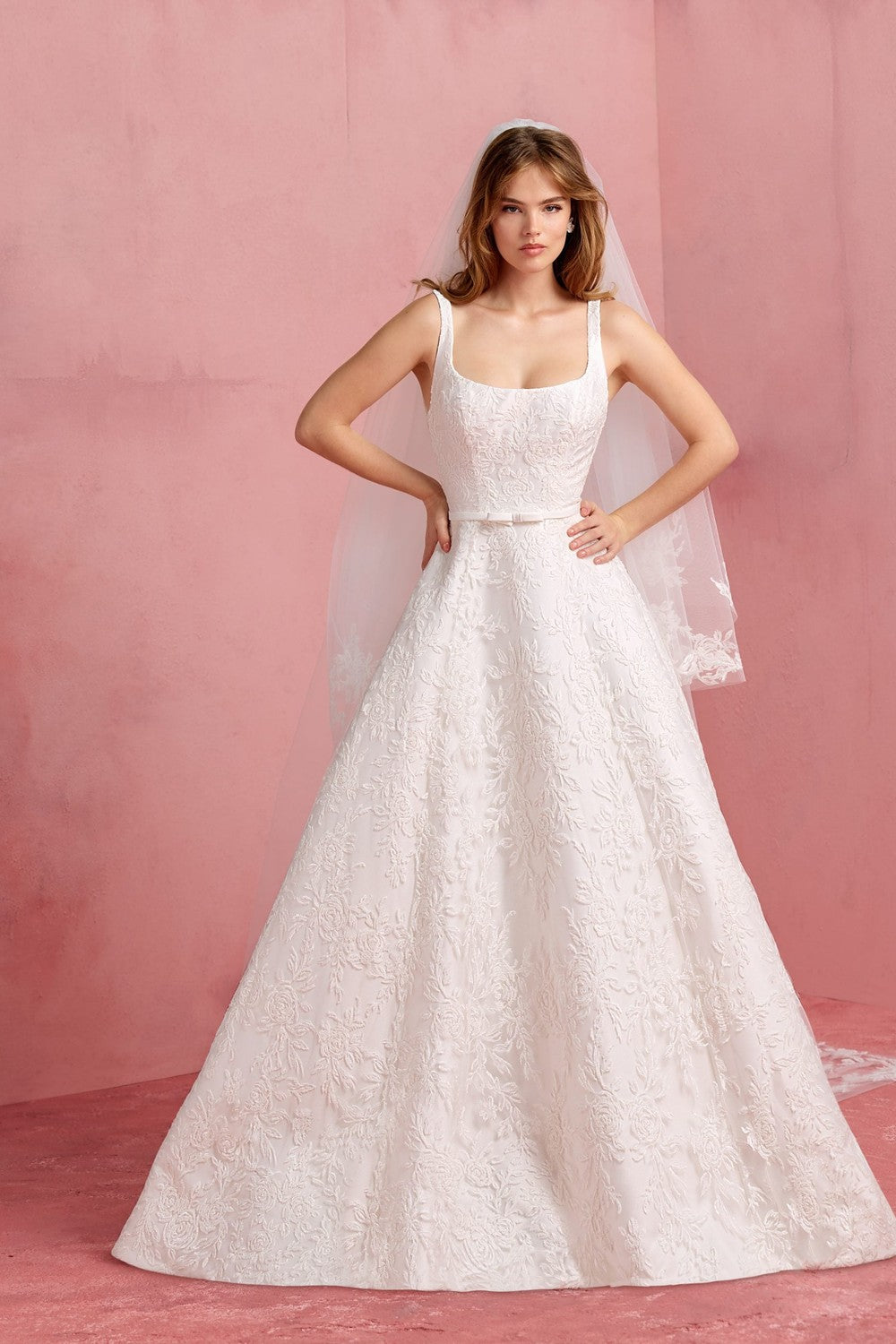 Romantic Scoop-Neck Embroidered A-Line Wedding Dress With Open Back