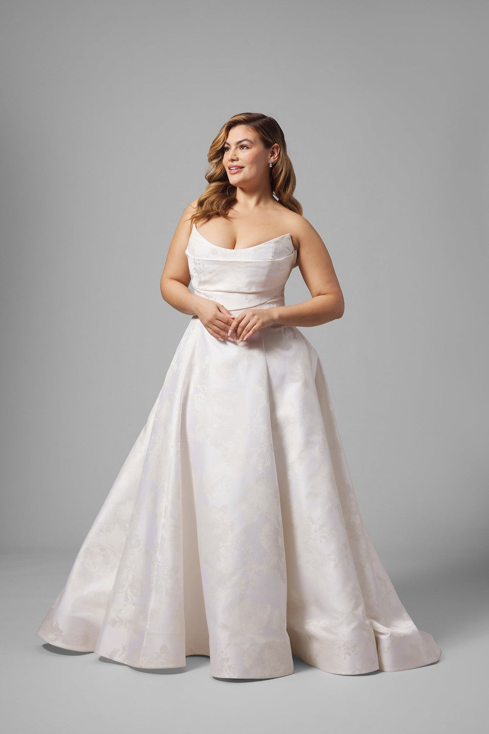 Plus-Size Strapless Peony-Printed Satin A-Line Wedding Dress by Anne Barge — image 1 of 4