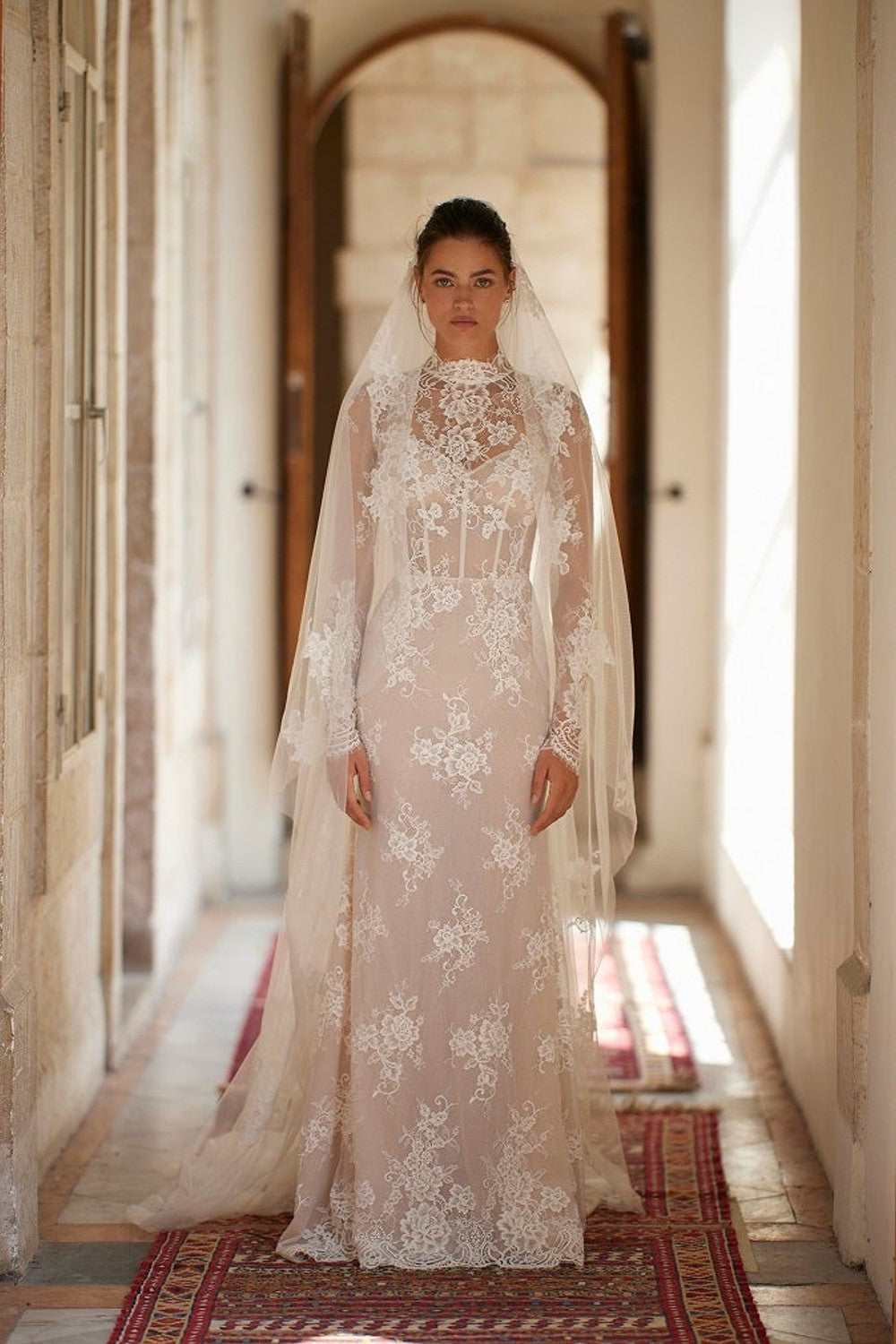 Chic And Romantic Lace High-Neck Long Sleeve Fit-And-Flare Wedding Dress