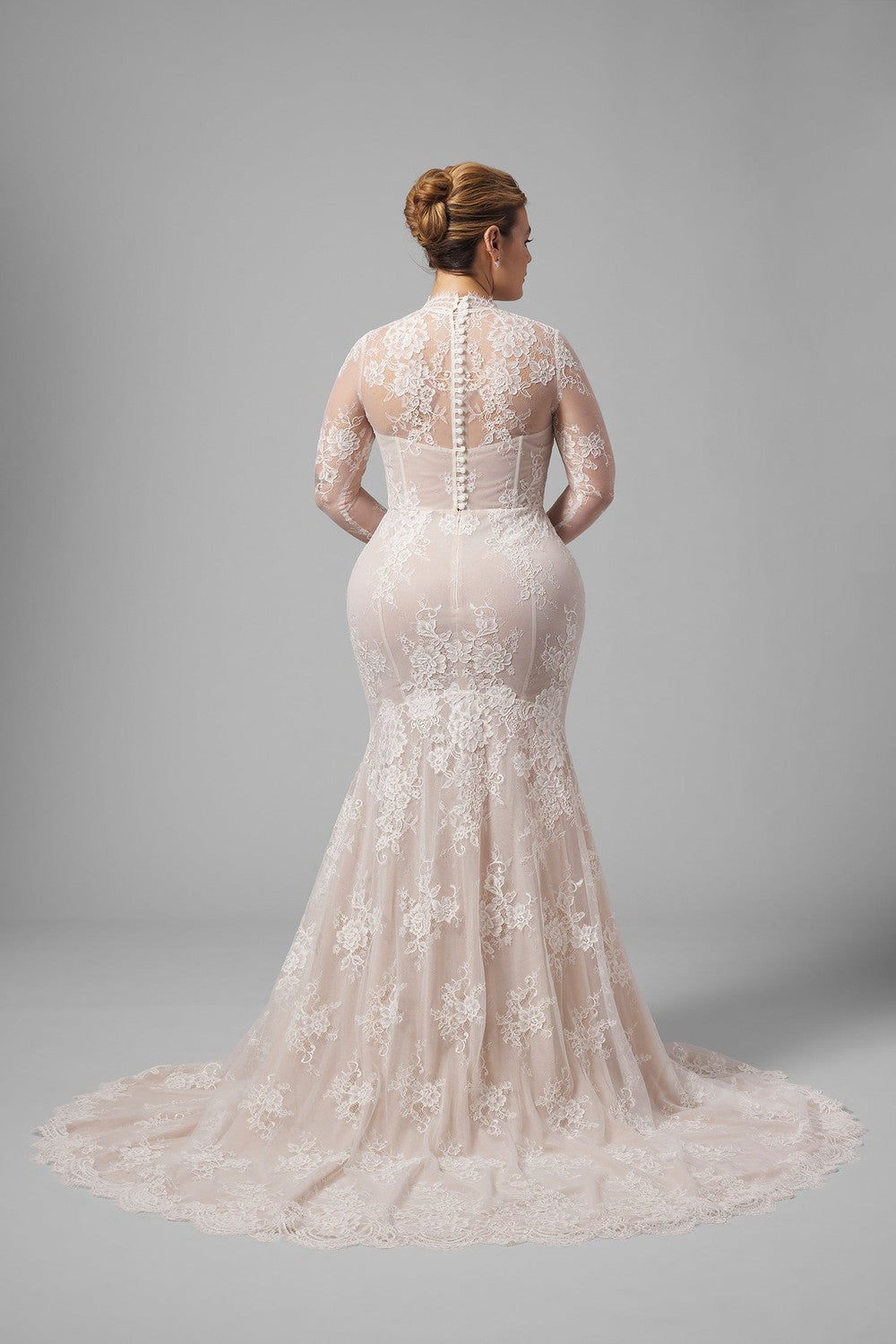 Plus-Size Chic And Romantic Lace High-Neck Long Sleeve Fit-And-Flare Wedding Dress by Arava Polak — image 2 of 4