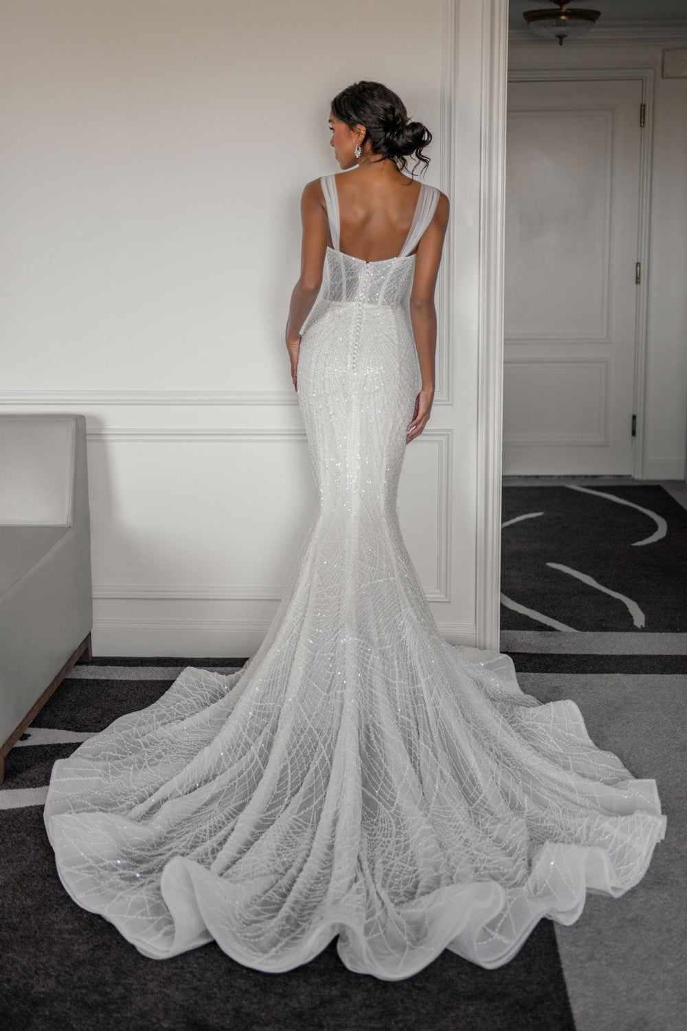 Modern Beaded Fit-and-Flare Wedding Dress by Blanche Bridal — image 2 of 2