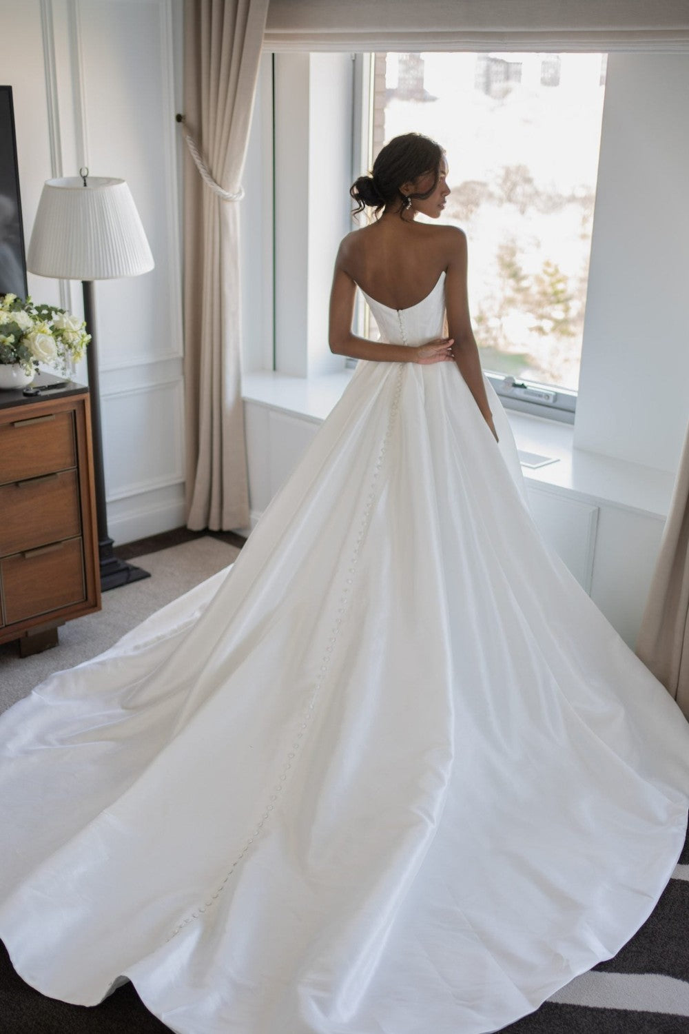 Modern Strapless Silk Mikado Ball Gown With Slit And Buttons by Blanche Bridal — image 2 of 2