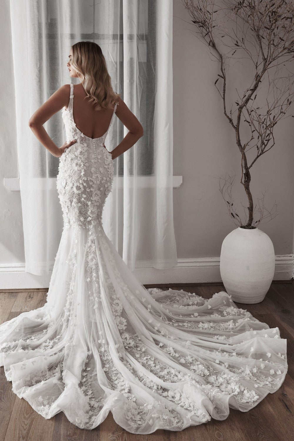 Plus-Size 3D Floral Fit-and-Flare Wedding Dress With Open Back by Blanche Bridal — image 2 of 4