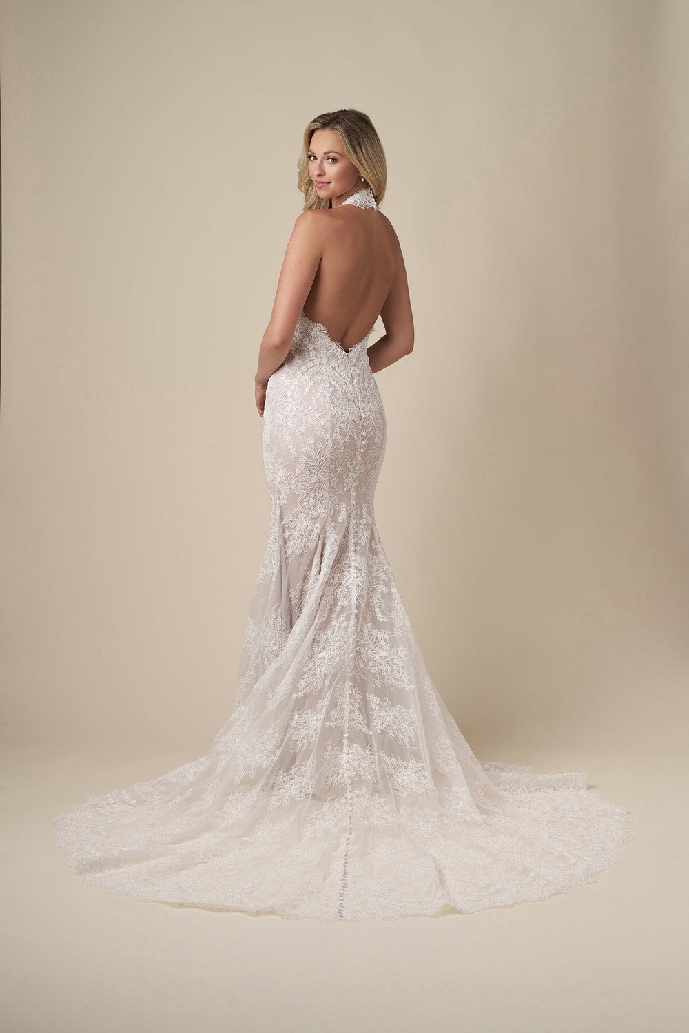 Chic Halter-Neck Fit-And-Flare Wedding Dress With Open Back And Buttons by Danielle Caprese — image 2 of 2
