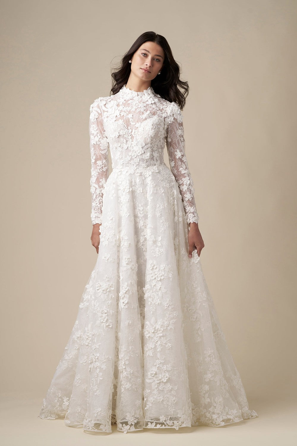 High-Neck Long Sleeve Lace A-Line Wedding Dress With Buttons | Kleinfeld Bridal High-Neck Long Sleeve Lace A-Line Wedding Dress With Buttons | Kleinfeld Bridal