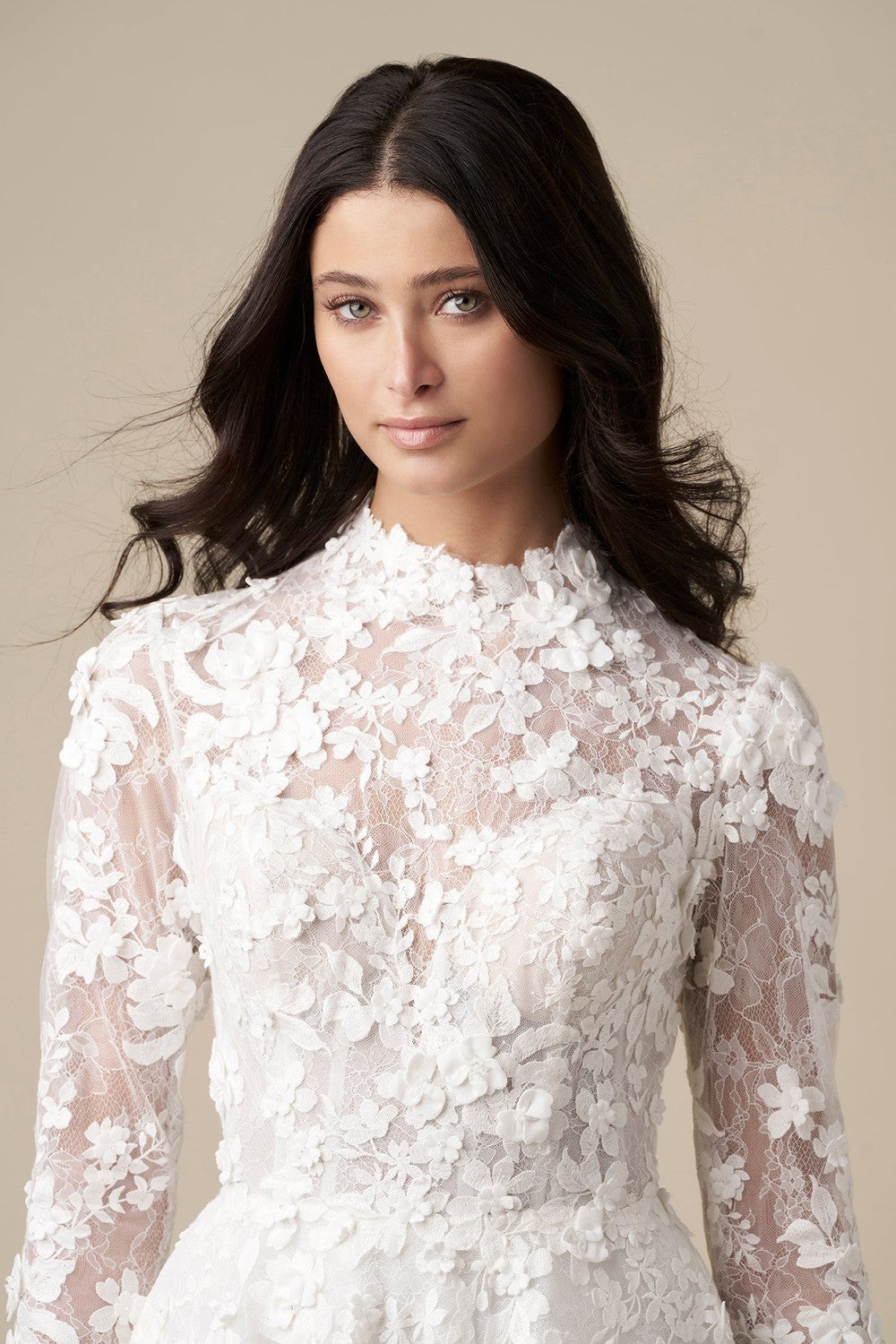 High-Neck Long Sleeve Lace A-Line Wedding Dress With Buttons by Danielle Caprese — image 2 of 3