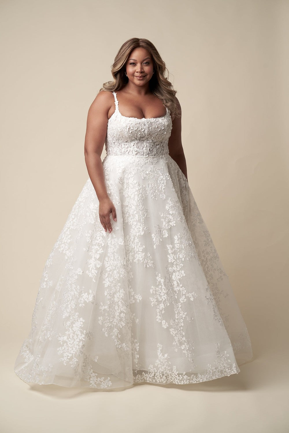 Plus-Size Modern And Romantic Square-Neck Floral A-Line Wedding Dress |  Kleinfeld Bridal