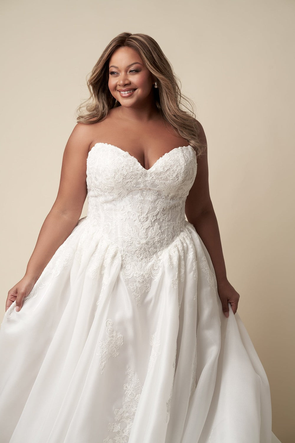 Plus-Size Regal And Romantic Strapless Lace Ball Gown With Buttons by Danielle Caprese — image 2 of 3