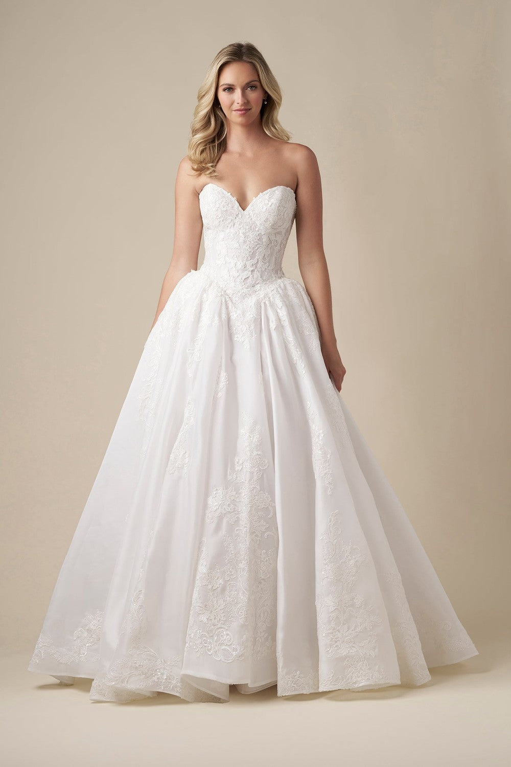 Regal And Romantic Strapless Lace Ball Gown With Buttons by Danielle Caprese — image 1 of 3